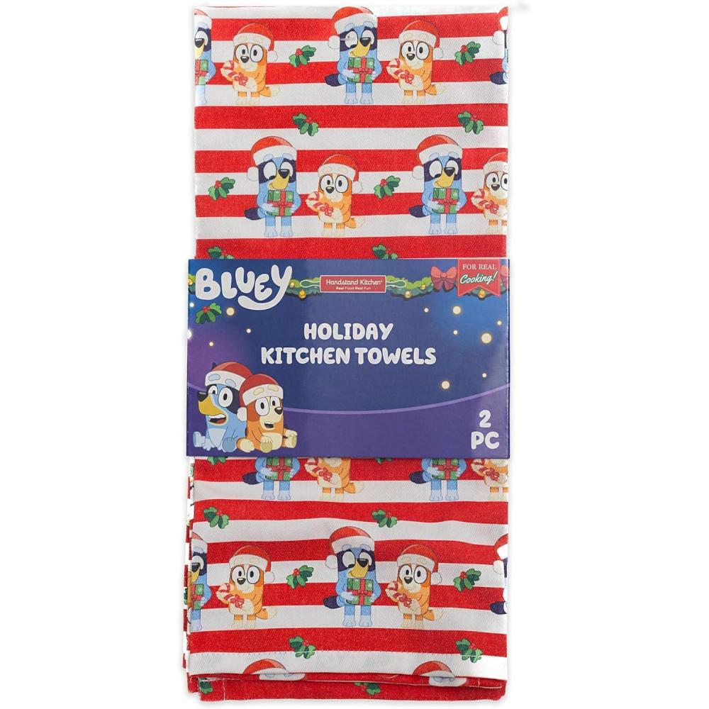 imageHandstand Kitchen Bluey and Bingo 100 Cotton Holiday Stripe Print Pair of 275quot x 197quot Kitchen Towels