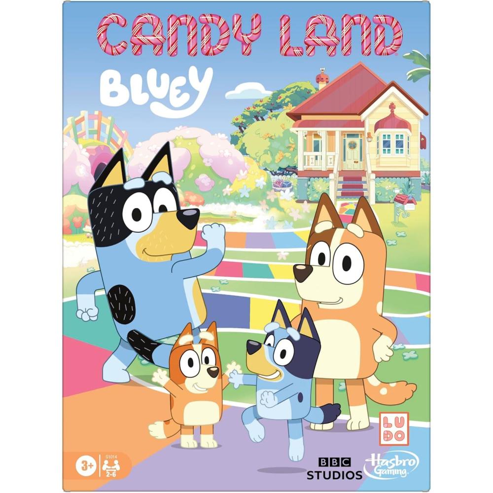 imageHasbro Gaming Candy Land Bluey Edition Board Game Ages 3 and Up 26 Players Play as Dad Mum Bluey Bingo Muffin or Socks Preschool Games Kids Amazon Exclusive