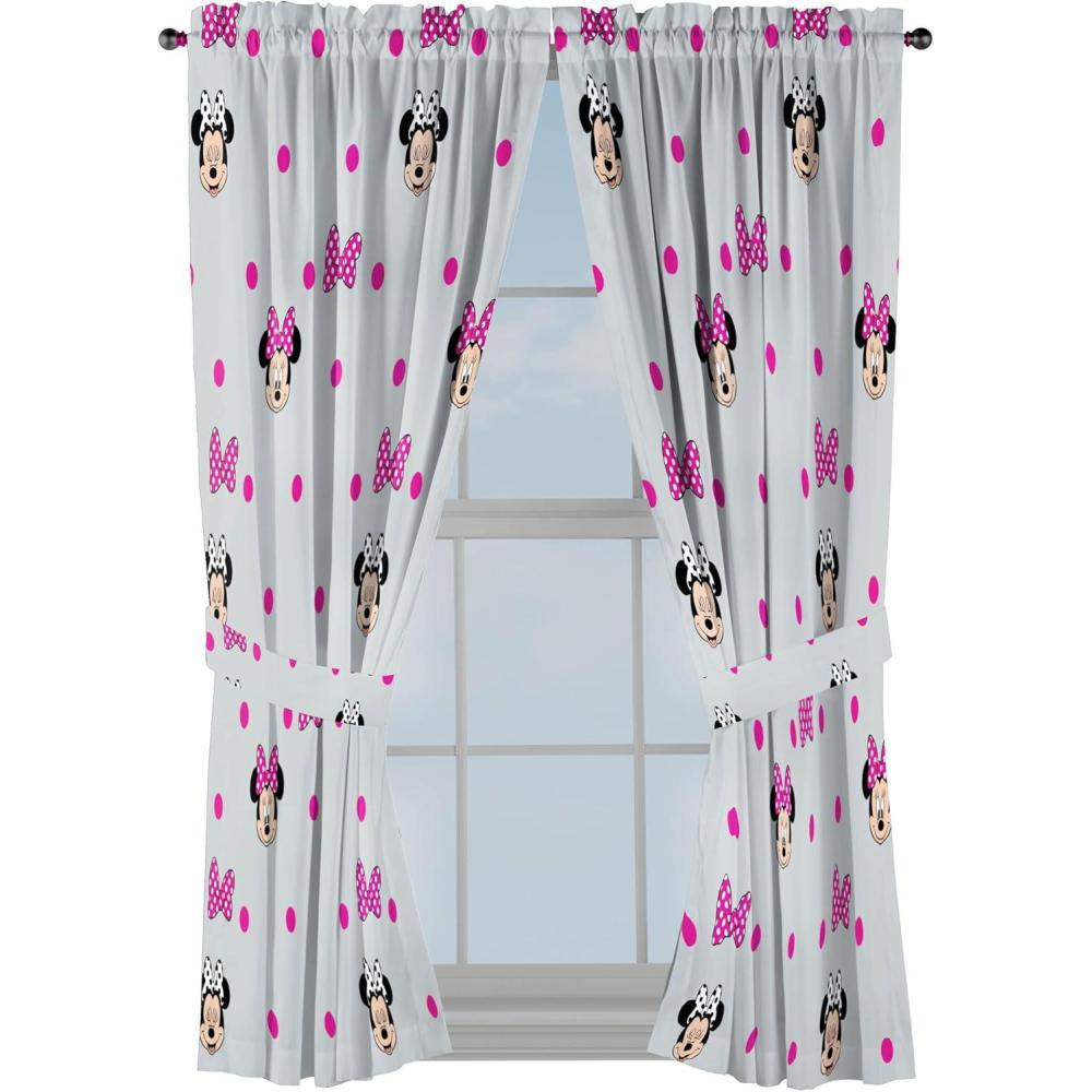 imageJay Franco Black Out Window Curtains for Kids Bedroom 4Piece Drape Set with 2 Tiebacks Blue Bluey 42quot W x 63quot L Pack of 2Grey Minnie Mouse