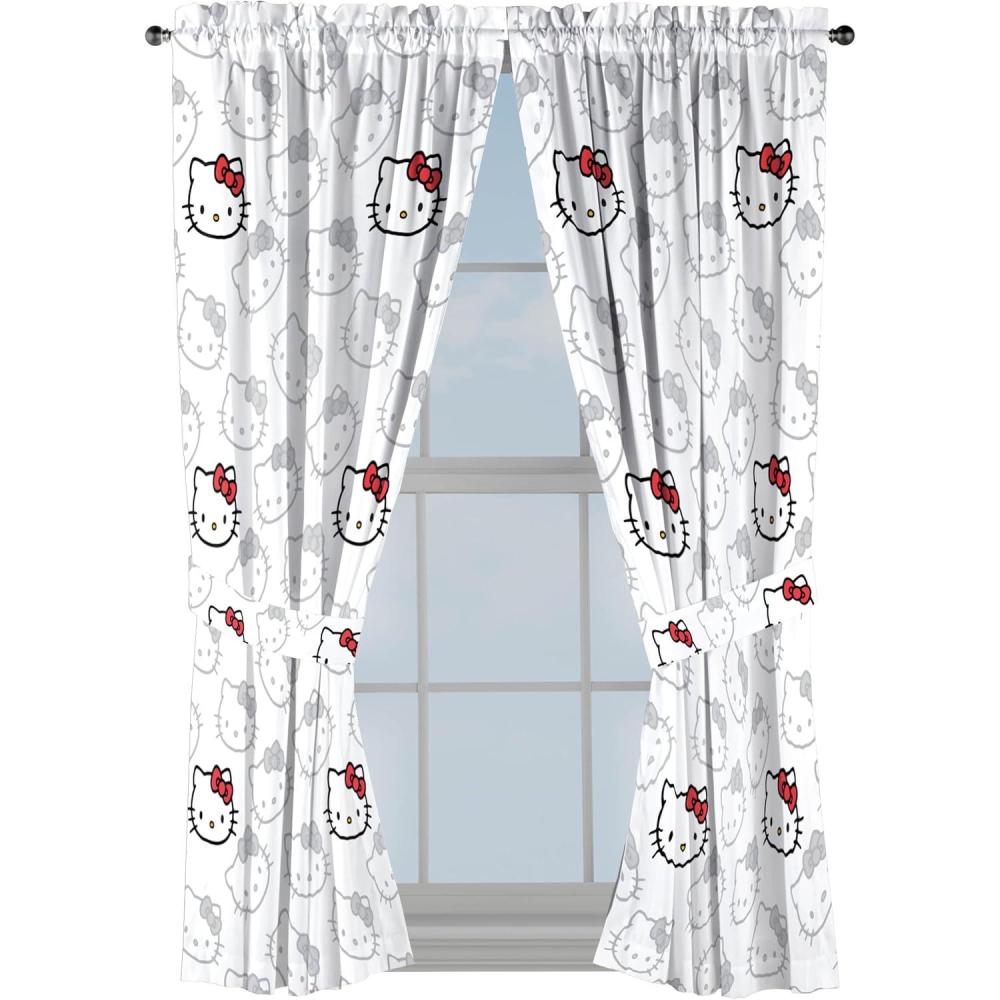 imageJay Franco Black Out Window Curtains for Kids Bedroom 4Piece Drape Set with 2 Tiebacks Blue Bluey 42quot W x 63quot L Pack of 2White Hello Kitty