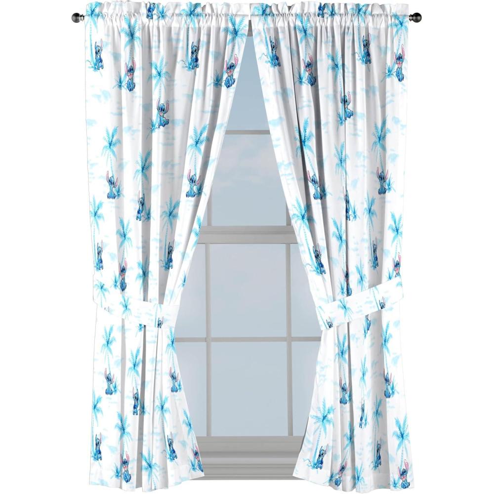 imageJay Franco Black Out Window Curtains for Kids Bedroom 4Piece Drape Set with 2 Tiebacks Blue Bluey 42quot W x 63quot L Pack of 2White Lilo Stitch