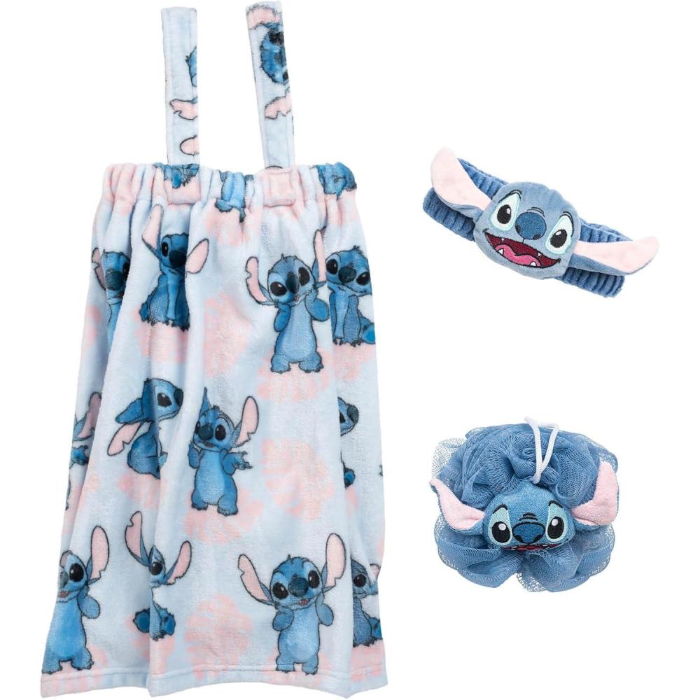 imageJay Franco Bluey 3 Piece Spa ampamp Bath Set Includes Towel Wrap Loofah ampamp Spa Headband Kids Bath ampamp Shower AccessoriesBlue Stitch