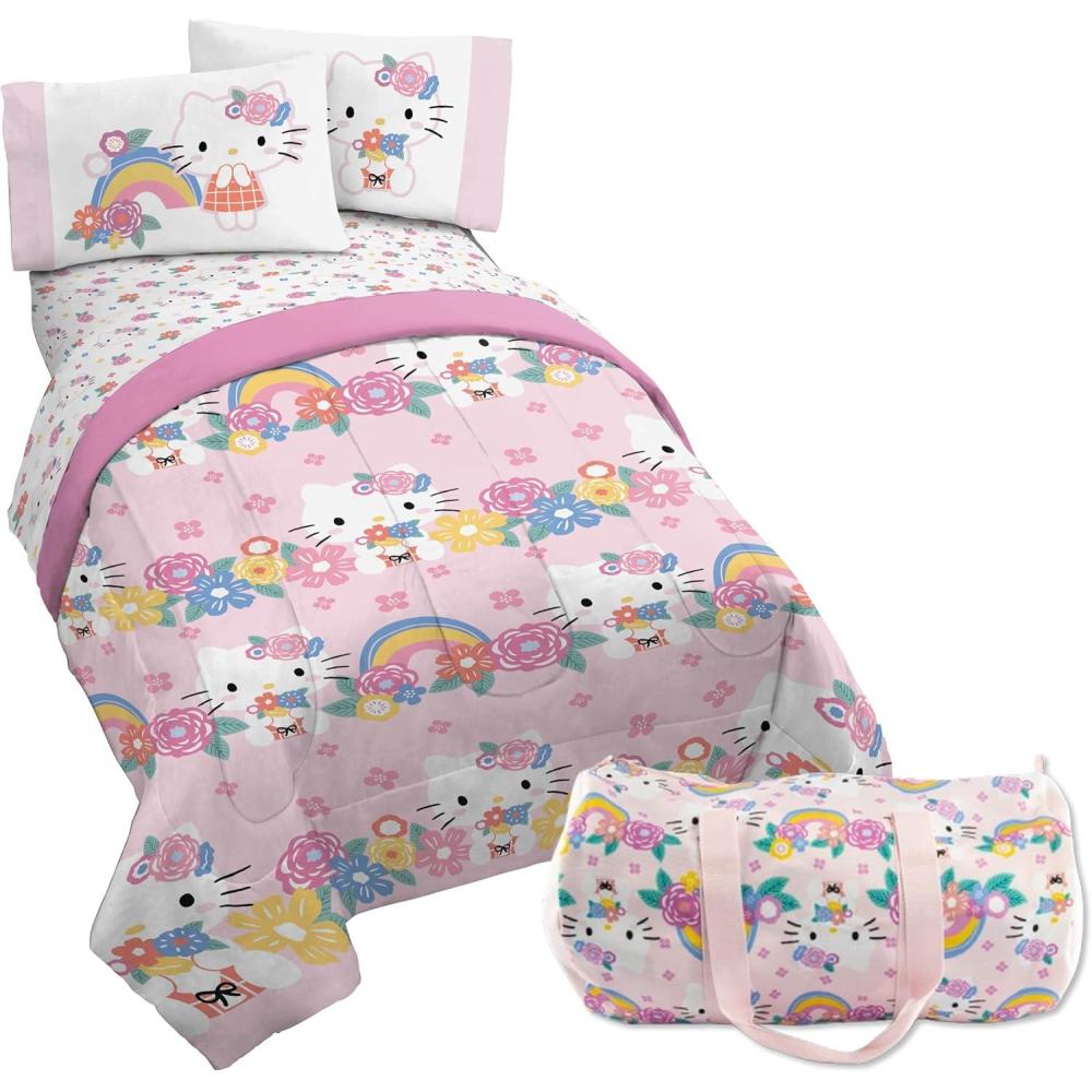 imageJay Franco Bluey Twin Size Comforter Set 4 Piece Bedding Includes Sheet Set Pillow Covers ampamp Bonus Duffle Bag Super Soft Kids Bedding with Bingo Muffin Coco ampamp SnickersPink Hello Kitty