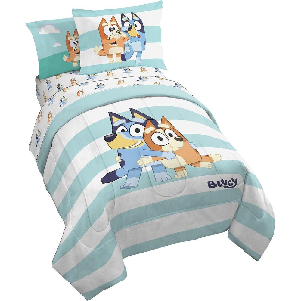 imageJay Franco Bluey ampamp Bingo 5 Piece Twin Size Bed Set Includes Comforter ampamp Sheet Set Super Soft Kids Bedding Fade Resistant Microfiber Official Bluey ProductMulti Bluey