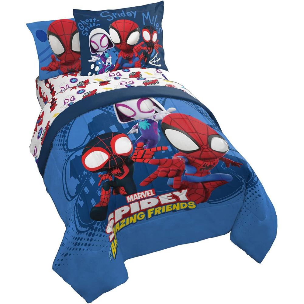 imageJay Franco Bluey ampamp Bingo 5 Piece Twin Size Bed Set Includes Comforter ampamp Sheet Set Super Soft Kids Bedding Fade Resistant Microfiber Official Bluey ProductBlue Spidey Friends