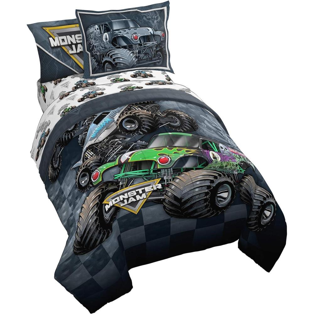 imageJay Franco Bluey ampamp Bingo 5 Piece Twin Size Bed Set Includes Comforter ampamp Sheet Set Super Soft Kids Bedding Fade Resistant Microfiber Official Bluey ProductMulti Monster Jam