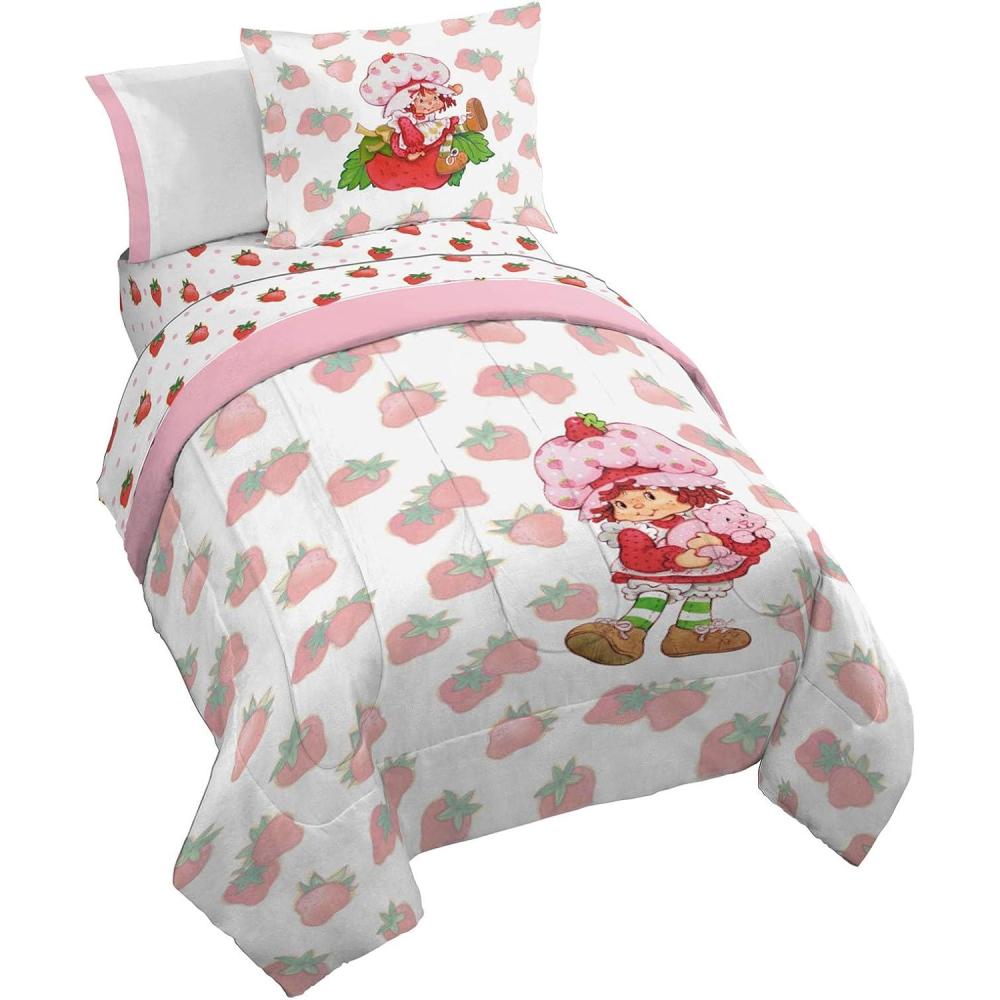 imageJay Franco Bluey ampamp Bingo 5 Piece Twin Size Bed Set Includes Comforter ampamp Sheet Set Super Soft Kids Bedding Fade Resistant Microfiber Official Bluey ProductPink Strawberry Shortcake