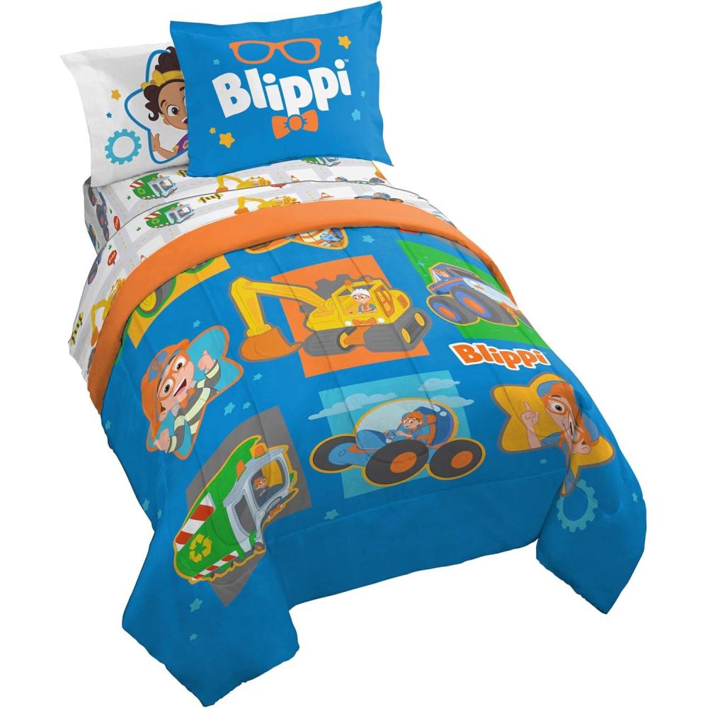 imageJay Franco Bluey ampamp Bingo 5 Piece Twin Size Bed Set Includes Comforter ampamp Sheet Set Super Soft Kids Bedding Fade Resistant Microfiber Official Bluey ProductBlue Blippi