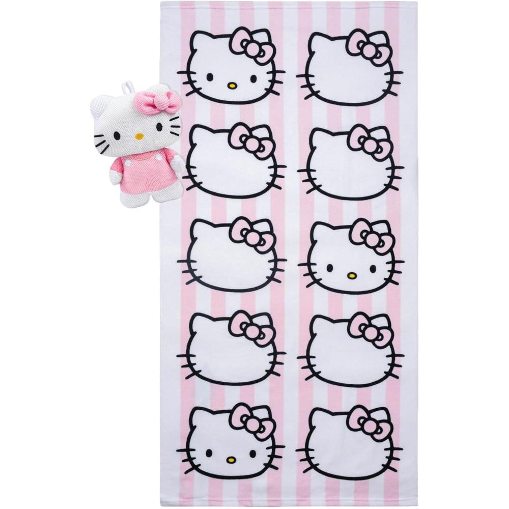 imageJay Franco Bluey ampamp Bingo Bath Towel ampamp Bath Buddy Set Kids Bathtub Accessories Includes 25 x 50 Inch Microfiber Towel ampamp 13 Inch Bluey Water Play BuddyPink Hello Kitty