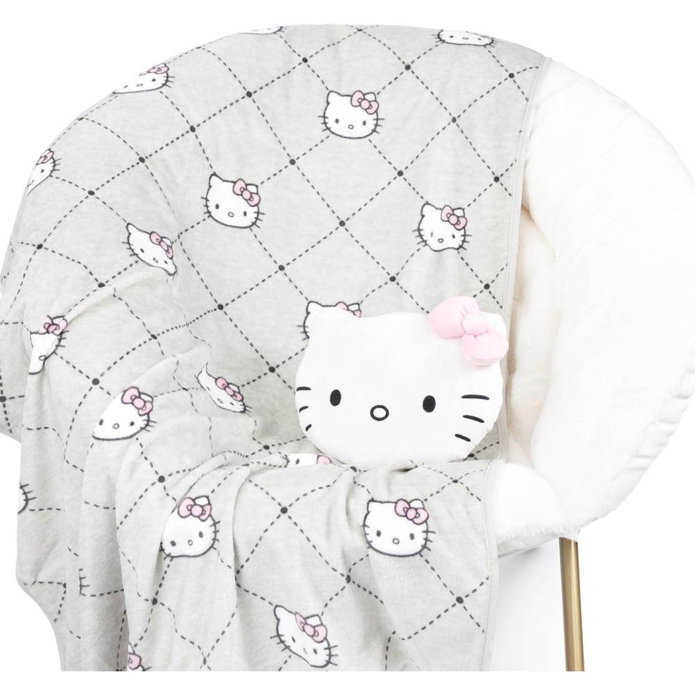 imageJay Franco Bluey ampamp Bingo Nogginz Set 40 x 50 Inch Lightweight Travel Throw Blanket ampamp Pillow Kids Super Soft 2 Piece Bedding SetGray Hello Kitty