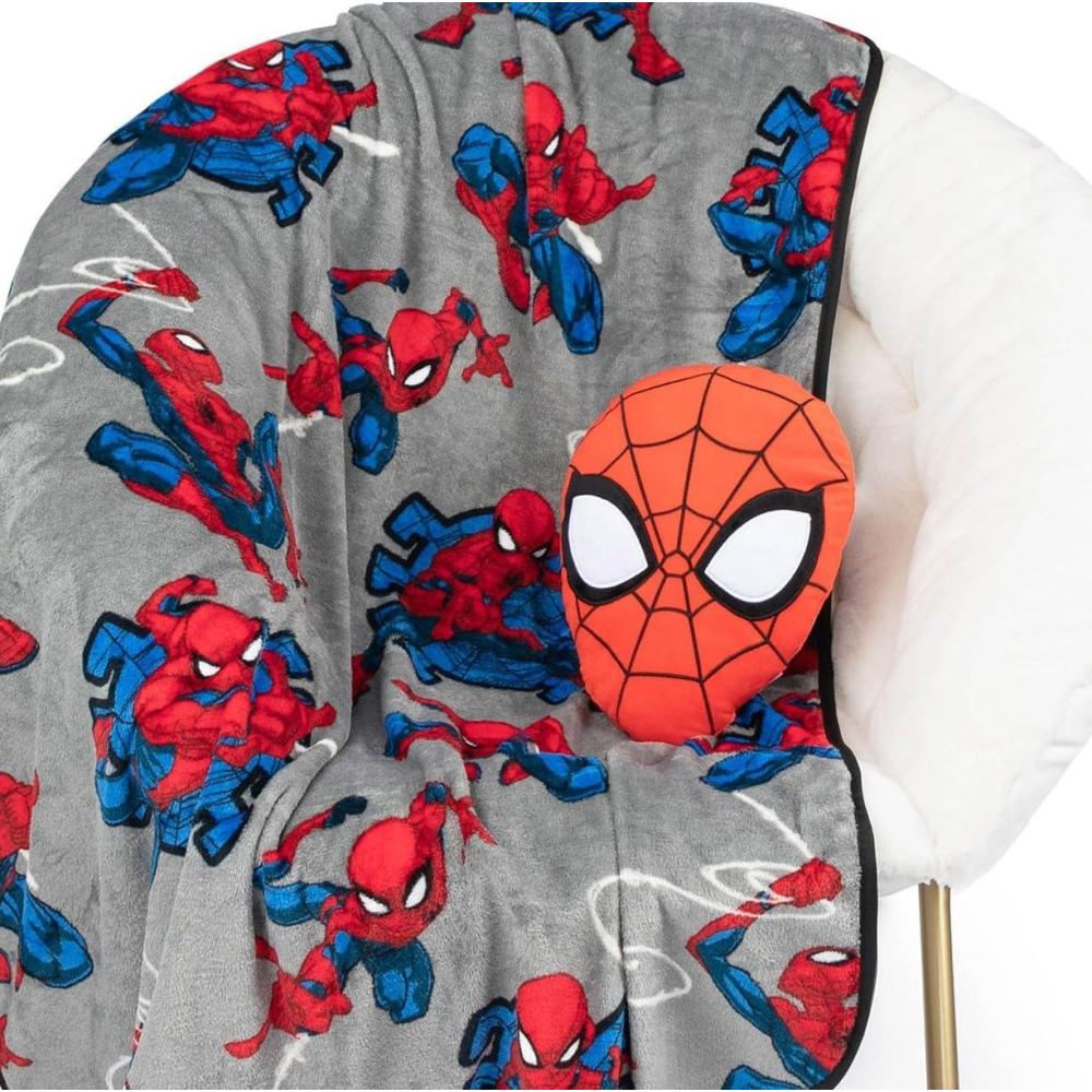 imageJay Franco Bluey ampamp Bingo Nogginz Set 40 x 50 Inch Lightweight Travel Throw Blanket ampamp Pillow Kids Super Soft 2 Piece Bedding SetGray Spiderman