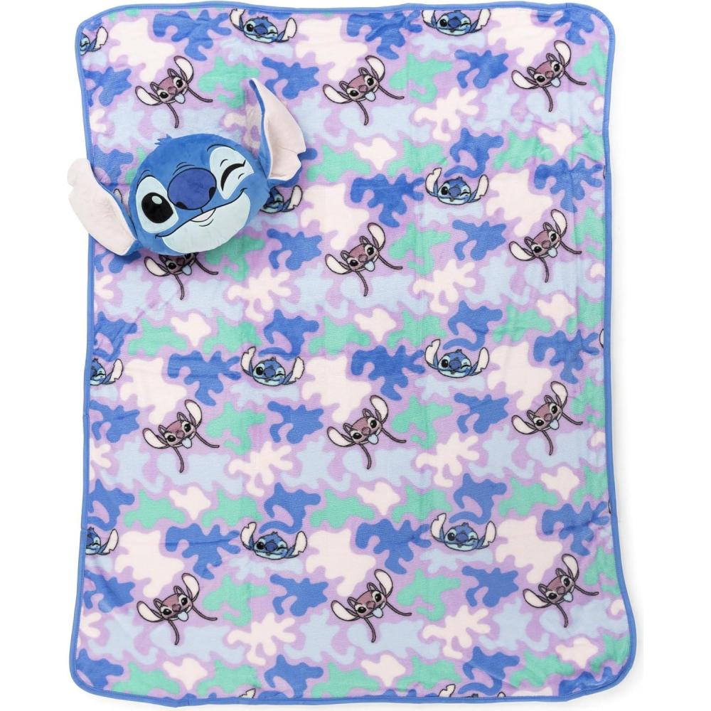 imageJay Franco Bluey ampamp Bingo Nogginz Set 40 x 50 Inch Lightweight Travel Throw Blanket ampamp Pillow Kids Super Soft 2 Piece Bedding SetMulti Lilo Stitch