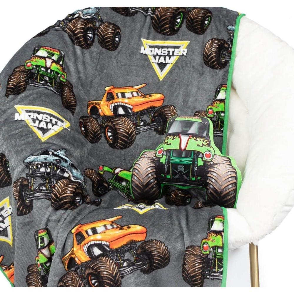 imageJay Franco Bluey ampamp Bingo Nogginz Set 40 x 50 Inch Lightweight Travel Throw Blanket ampamp Pillow Kids Super Soft 2 Piece Bedding SetMulti Monster Jam