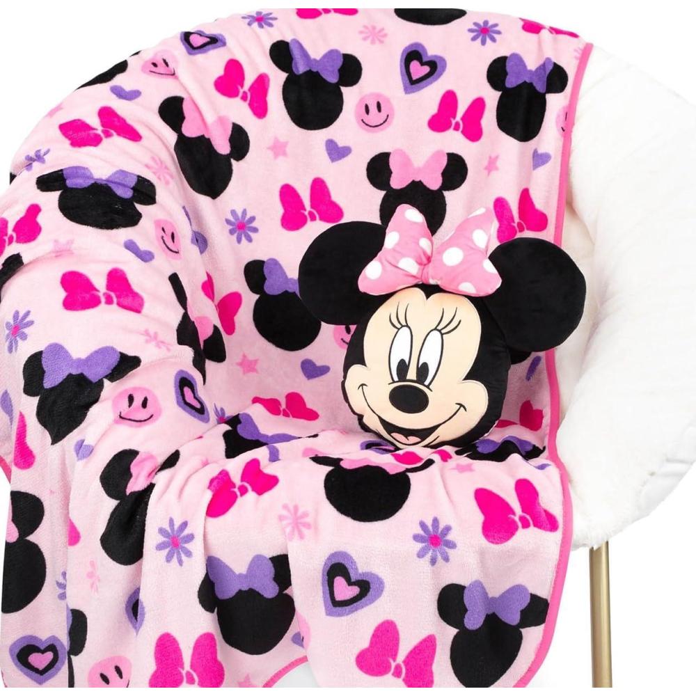imageJay Franco Bluey ampamp Bingo Nogginz Set 40 x 50 Inch Lightweight Travel Throw Blanket ampamp Pillow Kids Super Soft 2 Piece Bedding SetPink Minnie Mouse