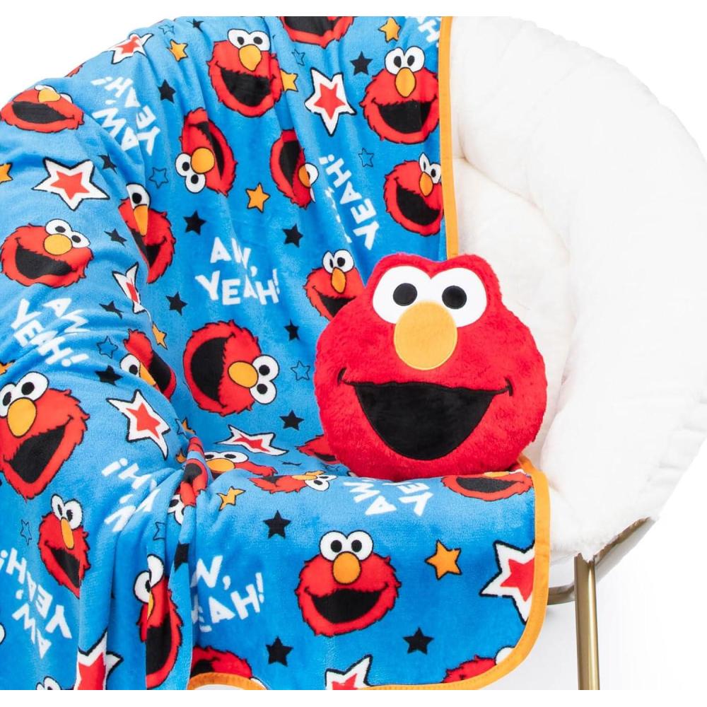 imageJay Franco Bluey ampamp Bingo Nogginz Set 40 x 50 Inch Lightweight Travel Throw Blanket ampamp Pillow Kids Super Soft 2 Piece Bedding SetSesame Street