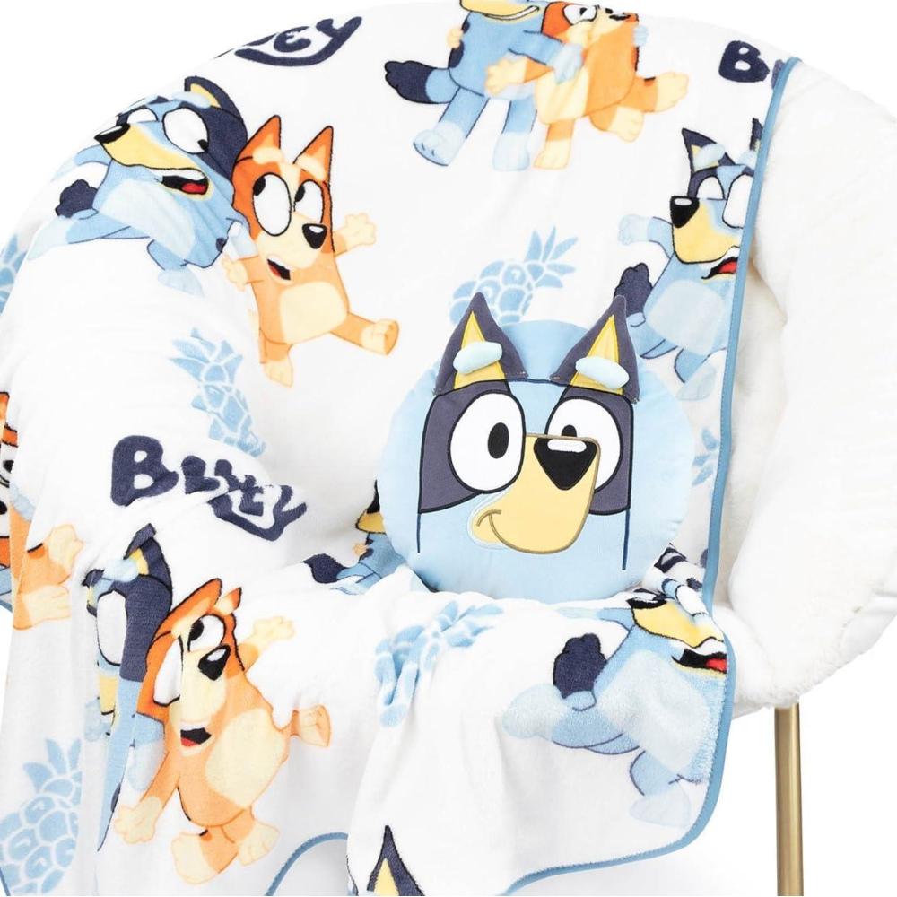 imageJay Franco Bluey ampamp Bingo Nogginz Set 40 x 50 Inch Lightweight Travel Throw Blanket ampamp Pillow Kids Super Soft 2 Piece Bedding SetWhite Bluey