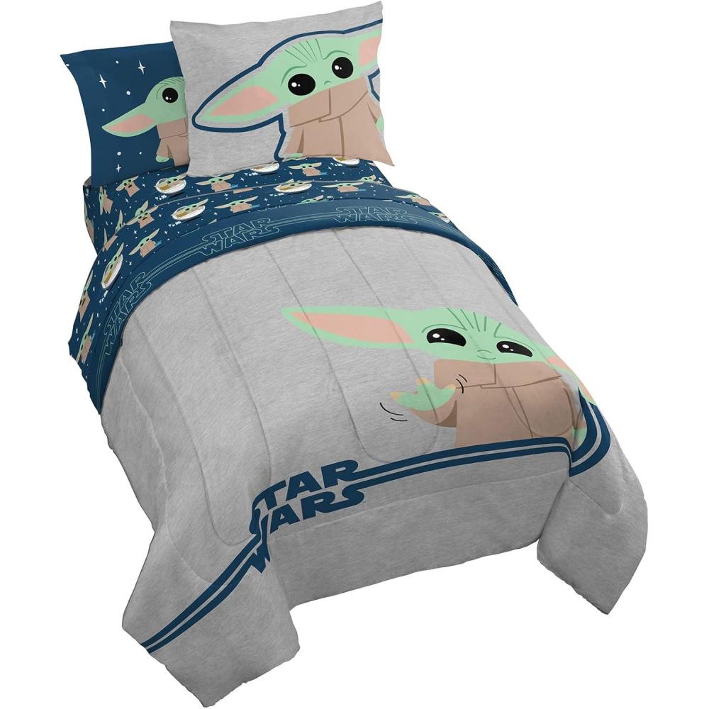imageJay Franco Bluey ampamp Bingo Twin Comforter Set 5 Piece Bed Set Includes Sheet Set ampamp Pillow Covers Super Soft Clouds ampamp Stars Kids BeddingGray Mandalorian