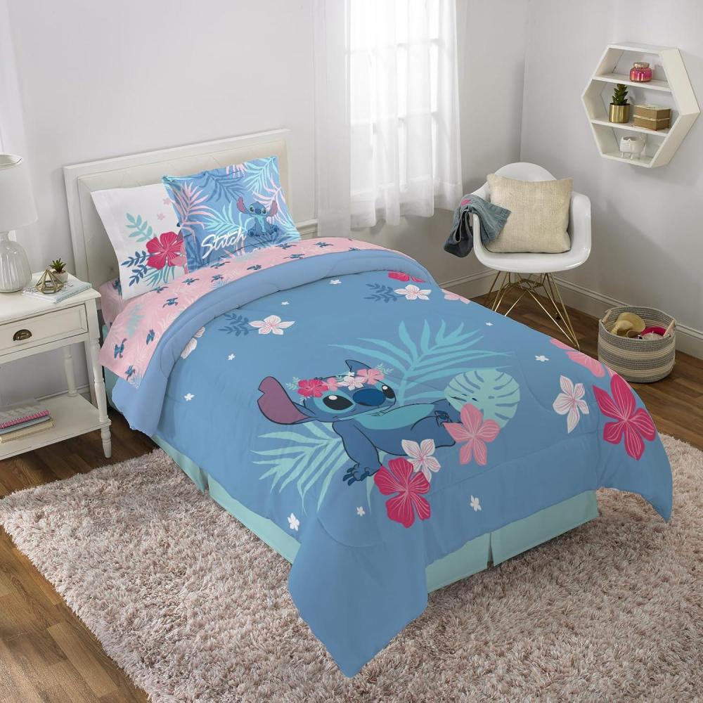 imageJay Franco Bluey ampamp Bingo Twin Comforter Set 5 Piece Bed Set Includes Sheet Set ampamp Pillow Covers Super Soft Clouds ampamp Stars Kids BeddingBlue Lilo Stitch