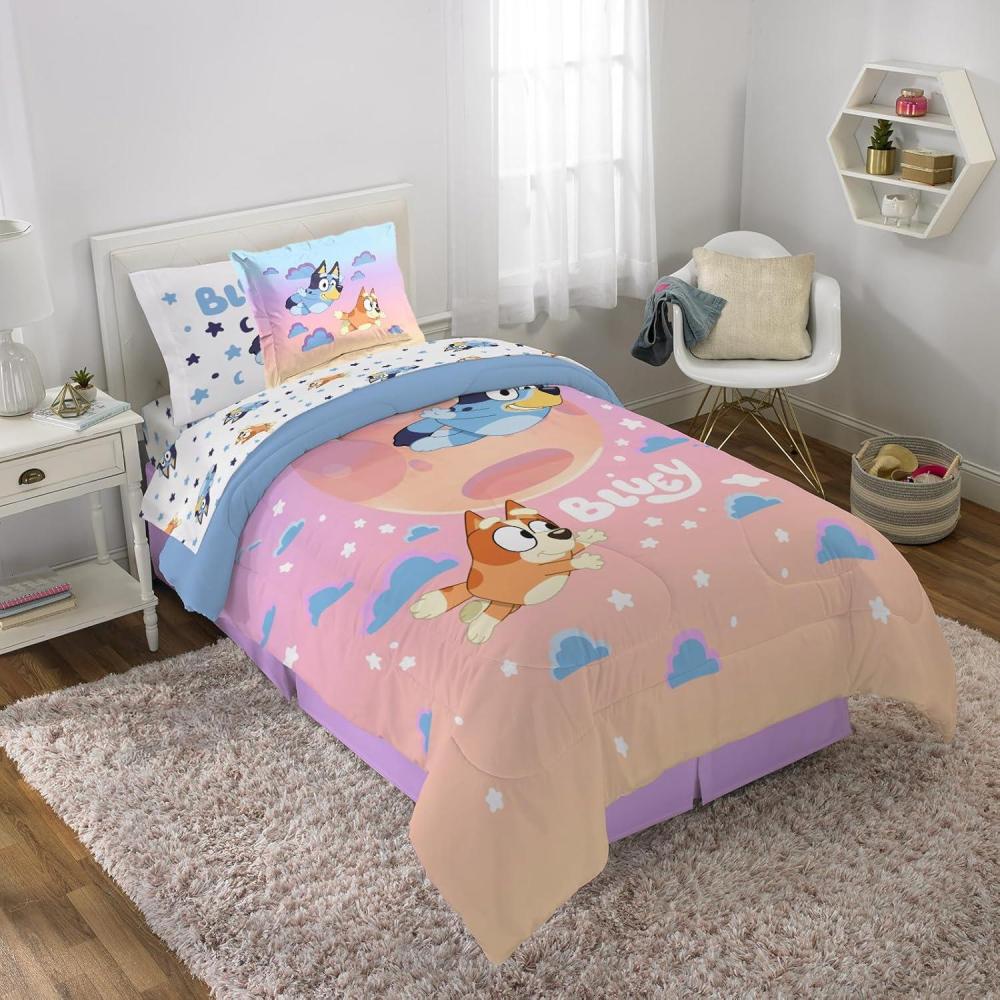 imageJay Franco Bluey ampamp Bingo Twin Comforter Set 5 Piece Bed Set Includes Sheet Set ampamp Pillow Covers Super Soft Clouds ampamp Stars Kids BeddingMulti Bluey