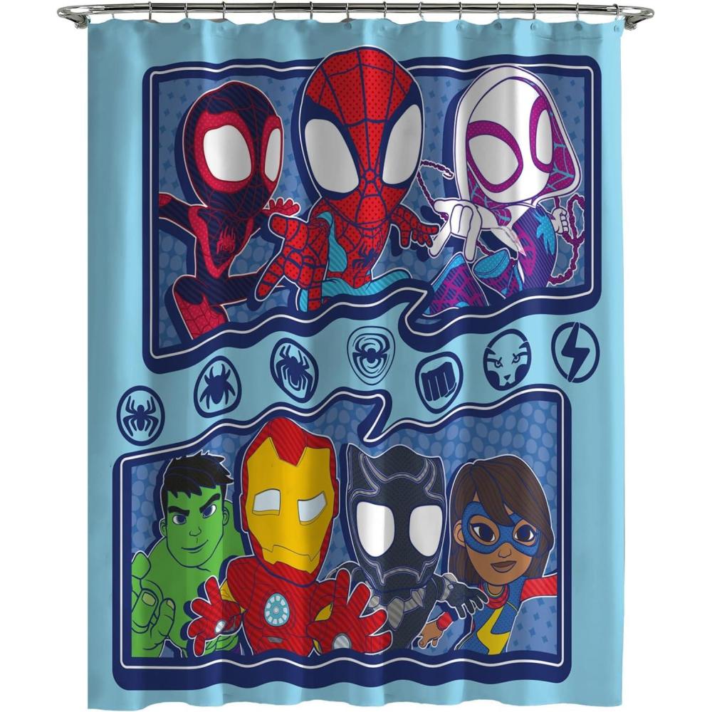 imageJay Franco Bluey and Bingo Fabric Shower Curtain Kids Teal Bathroom DcorBlue Spidey Friends