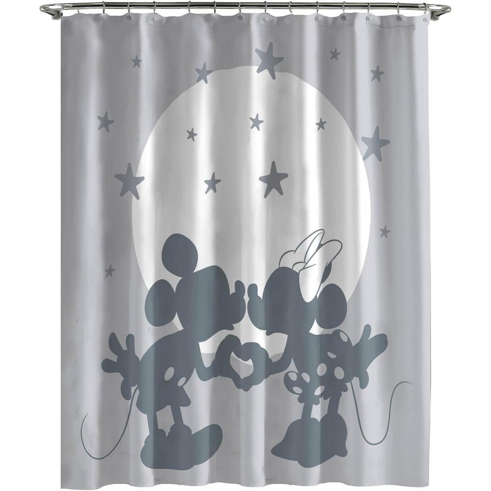 imageJay Franco Bluey and Bingo Fabric Shower Curtain Kids Teal Bathroom DcorGray Mickey Minnie