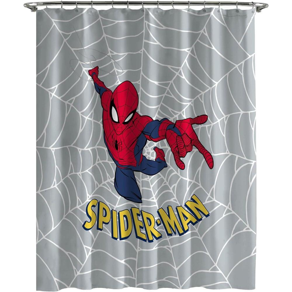 imageJay Franco Bluey and Bingo Fabric Shower Curtain Kids Teal Bathroom DcorGrey Spiderman