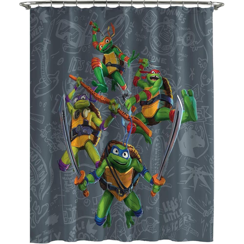 imageJay Franco Bluey and Bingo Fabric Shower Curtain Kids Teal Bathroom DcorGrey Tmnt
