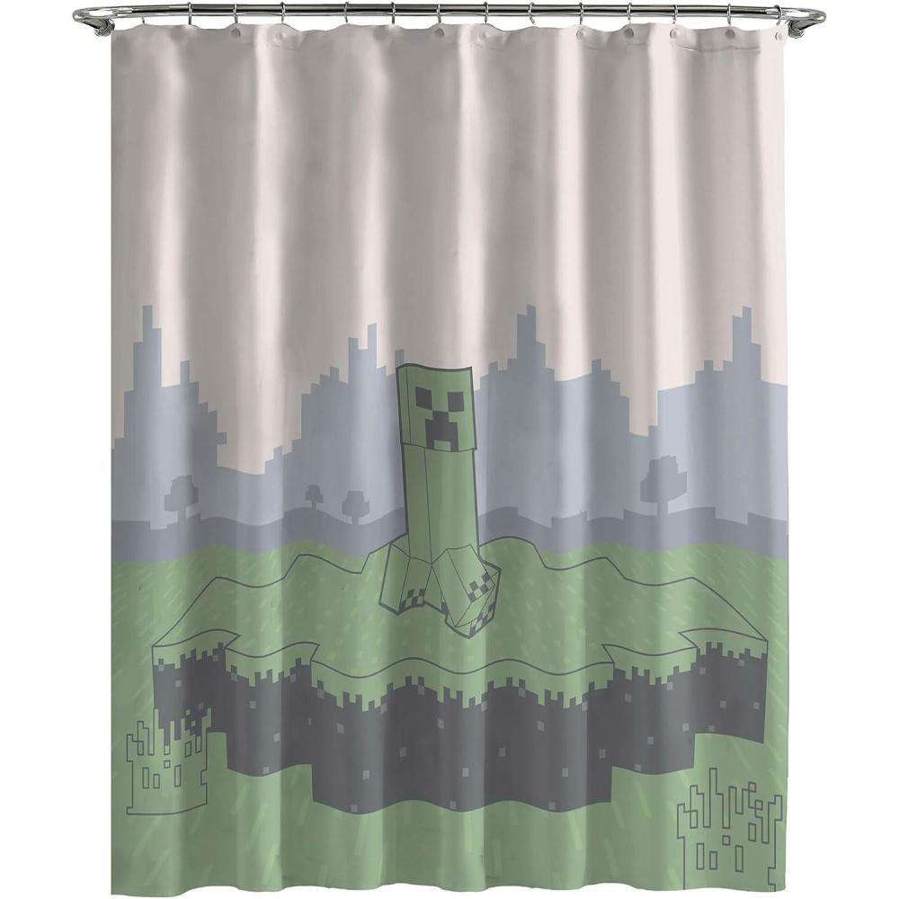 imageJay Franco Bluey and Bingo Fabric Shower Curtain Kids Teal Bathroom DcorMulti Minecraft