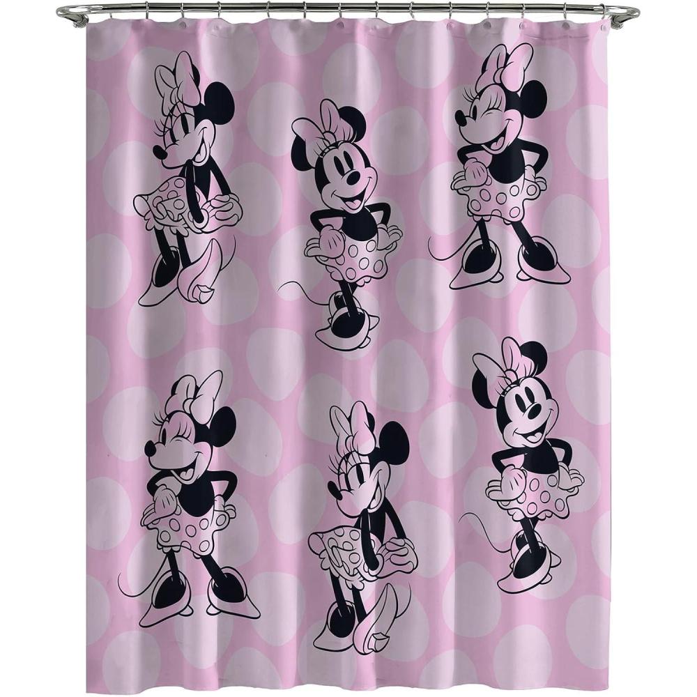 imageJay Franco Bluey and Bingo Fabric Shower Curtain Kids Teal Bathroom DcorPink Minnie Mouse