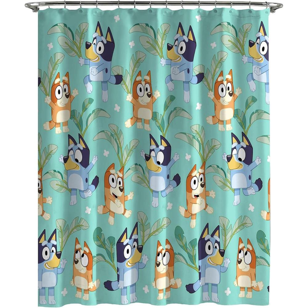 imageJay Franco Bluey and Bingo Fabric Shower Curtain Kids Teal Bathroom DcorTeal Bluey