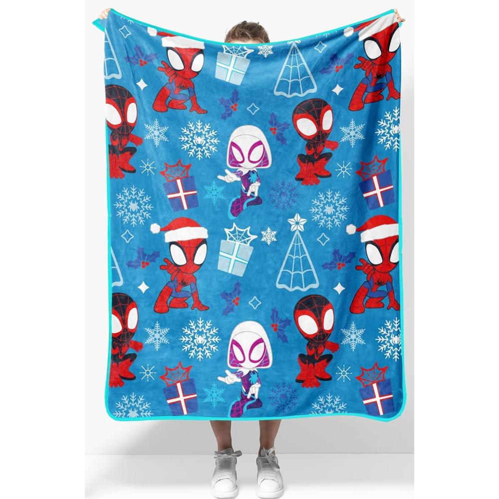 imageJay Franco Kids Christmas Plush Throw Blanket 40 x 50 Inch Soft ampamp Cozy Fleece Throw for Holiday Bedroom ampamp Couch Dcor Official Licensed Product Blue BlueyBlue Spidey and Friends