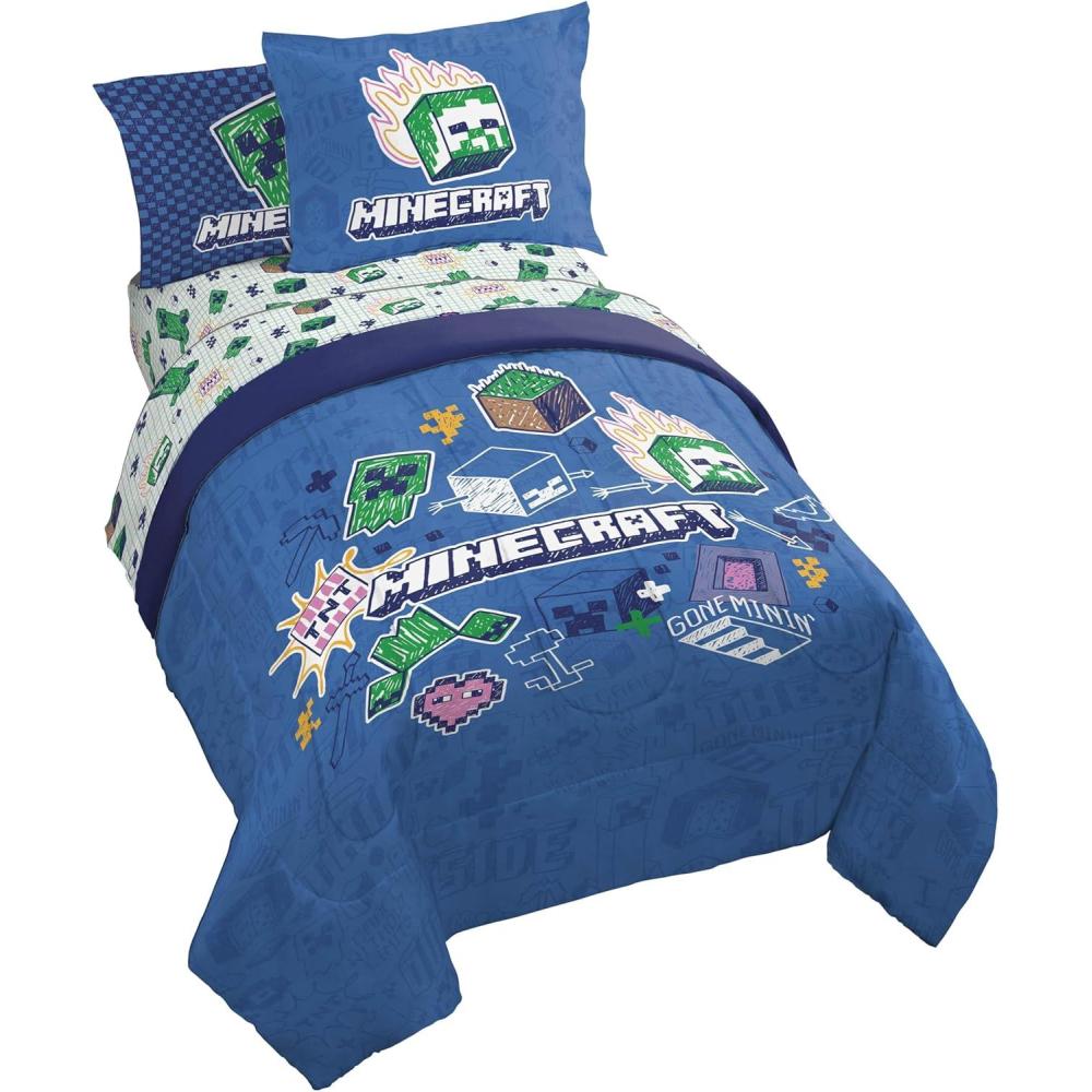 imageJay Franco Kids Comforter Set Includes Sheets and Pillow Covers Soft and Cozy Bed Set for Stylish Room Decor Blue Bluey ampamp Bingo 7 Piece FullBlue Minecraft 02