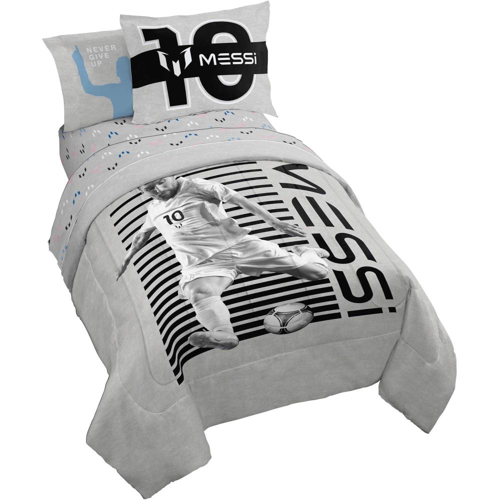 imageJay Franco Kids Comforter Set Includes Sheets and Pillow Covers Soft and Cozy Bed Set for Stylish Room Decor Blue Bluey ampamp Bingo 7 Piece FullGrey Lionel Messi