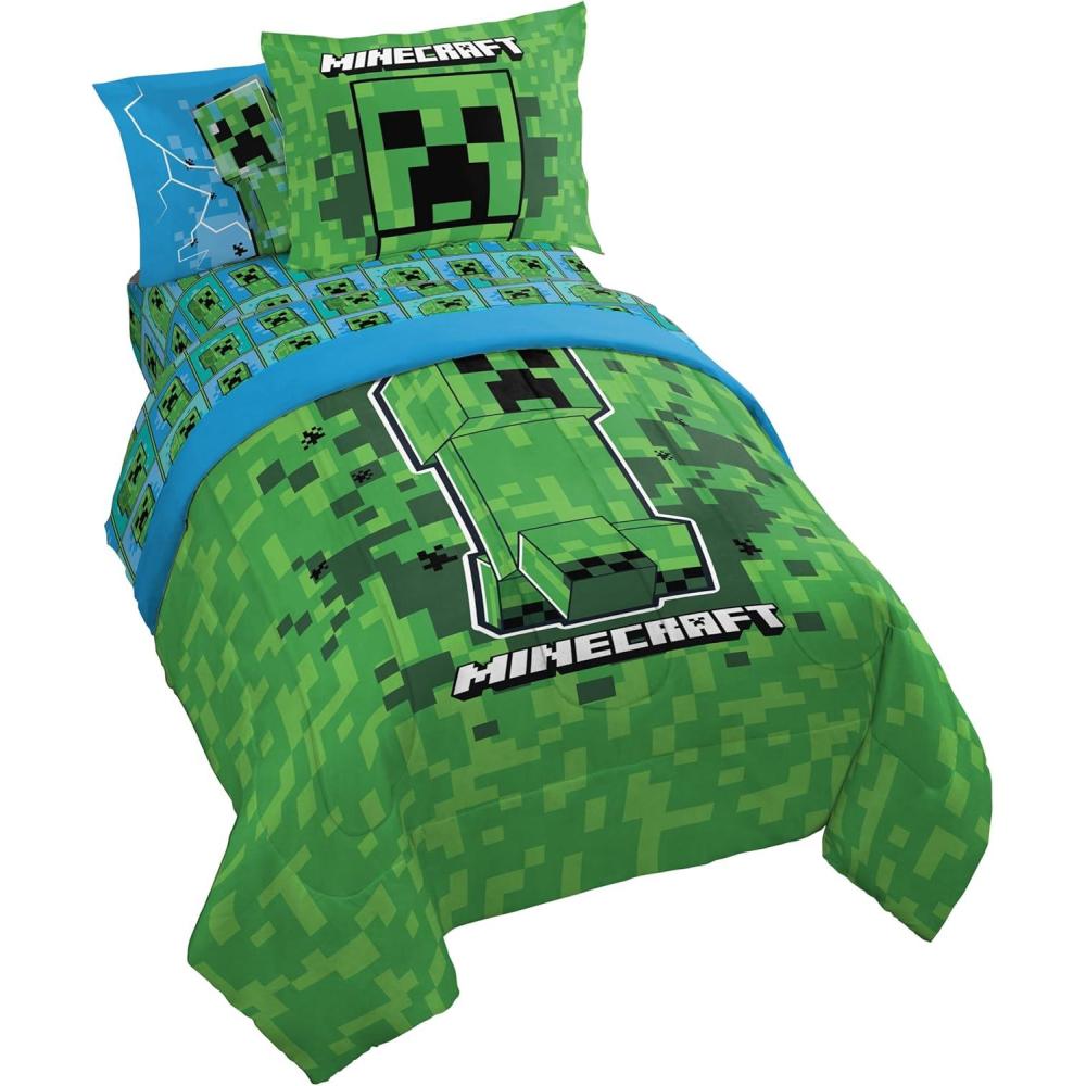 imageJay Franco Kids Comforter Set Includes Sheets and Pillow Covers Soft and Cozy Bed Set for Stylish Room Decor Blue Bluey ampamp Bingo 7 Piece FullGreen Minecraft Creeper