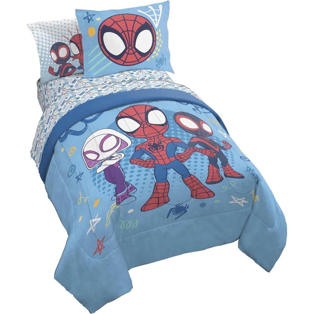 imageJay Franco Kids Comforter Set Includes Sheets and Pillow Covers Soft and Cozy Bed Set for Stylish Room Decor Blue Bluey ampamp Bingo 7 Piece FullLight Blue Spidey His Amazing Friends