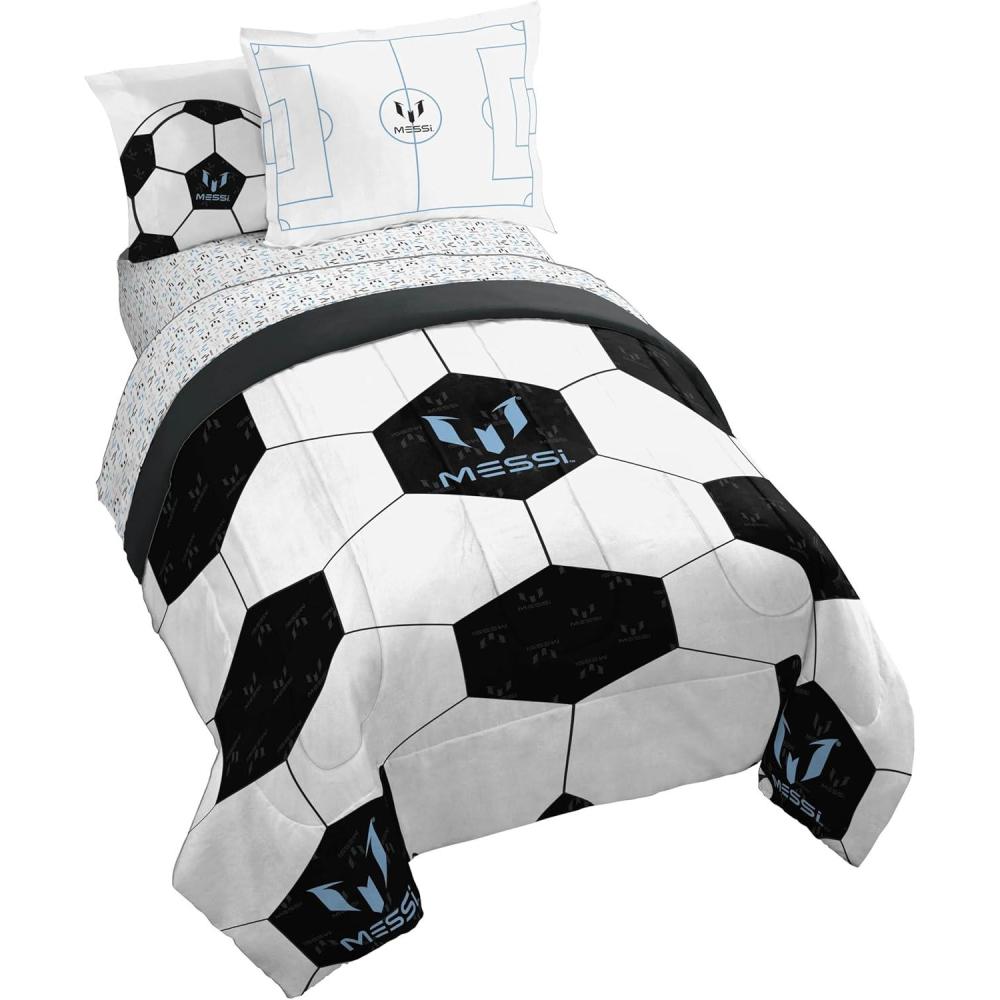 imageJay Franco Kids Comforter Set Includes Sheets and Pillow Covers  Soft and Cozy Bed Set for Stylish Room Decor Blue  Bluey ampamp Bingo 7 Piece FullWhite  Lionel Messi