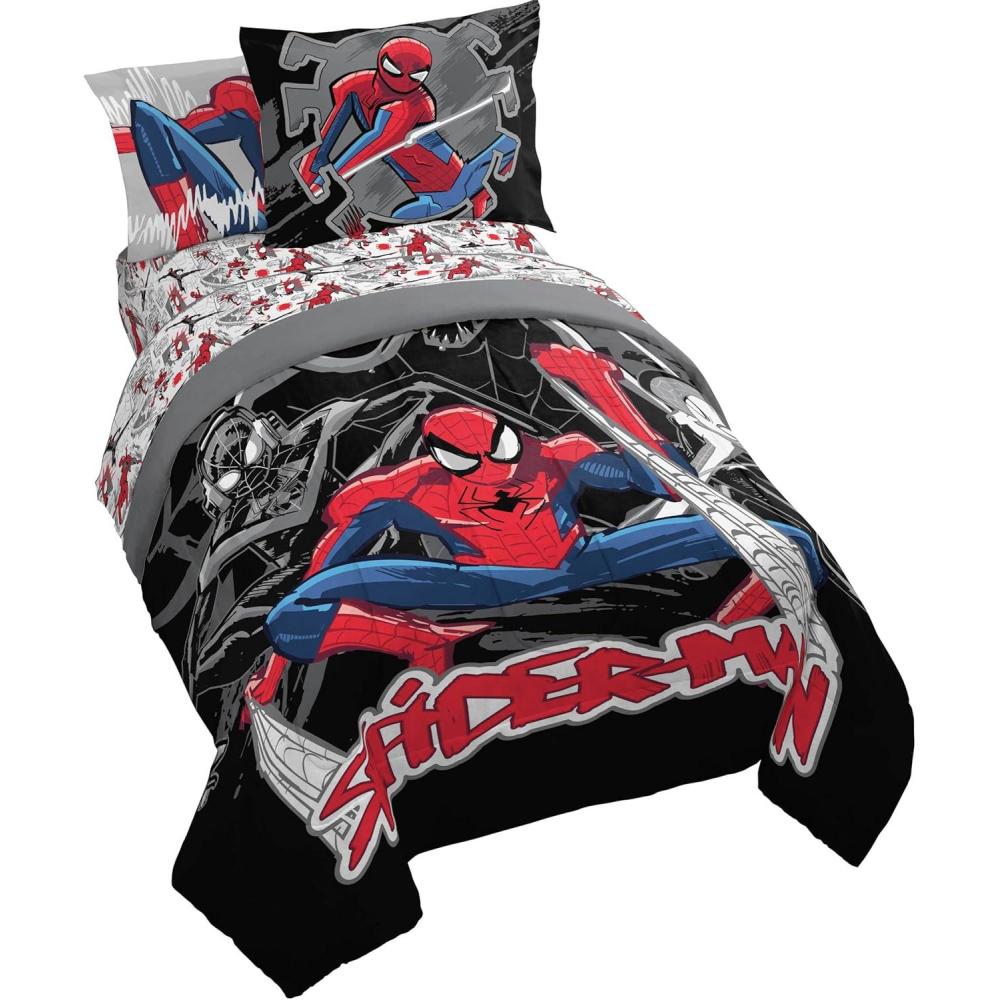 imageJay Franco Kids Comforter Set Includes Sheets and Pillow Covers Soft and Cozy Bed Set for Stylish Room Decor Pink Bluey 7 Piece Queen Size BeddingBlack Spiderman