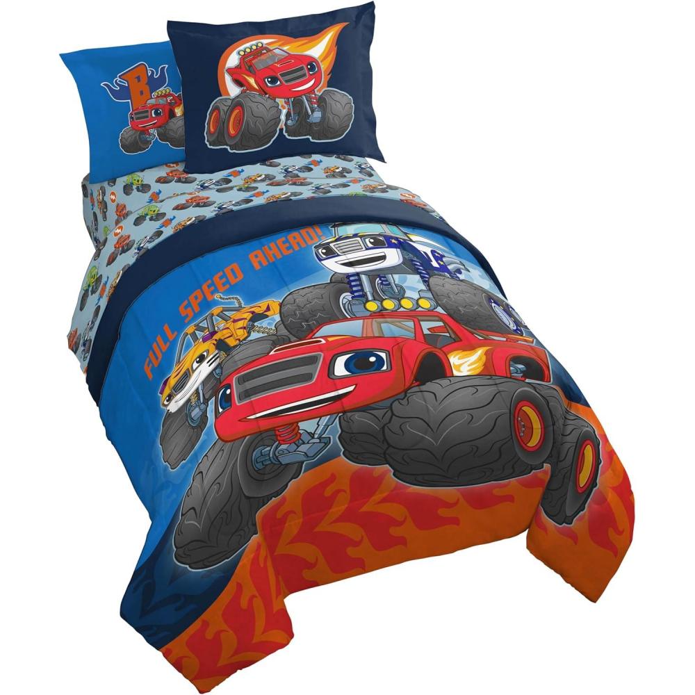 imageJay Franco Kids Comforter Set Includes Sheets and Pillow Covers Soft and Cozy Bed Set for Stylish Room Decor Pink Bluey 7 Piece Queen Size BeddingBlue Blaze the Monster Machines