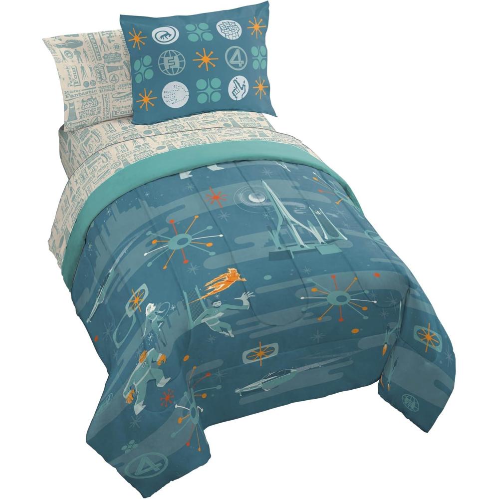 imageJay Franco Kids Comforter Set Includes Sheets and Pillow Covers Soft and Cozy Bed Set for Stylish Room Decor Pink Bluey 7 Piece Queen Size BeddingBlue Fantastic Four
