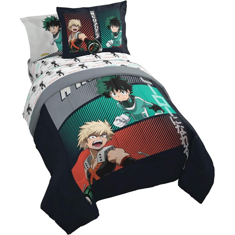 imageJay Franco Kids Comforter Set Includes Sheets and Pillow Covers Soft and Cozy Bed Set for Stylish Room Decor Pink Bluey 7 Piece Queen Size BeddingBlack My Hero Academia