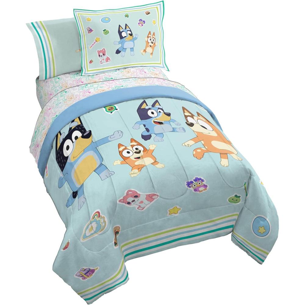 imageJay Franco Kids Comforter Set Includes Sheets and Pillow Covers Soft and Cozy Bed Set for Stylish Room Decor Pink Bluey 7 Piece Queen Size BeddingBlue Bluey