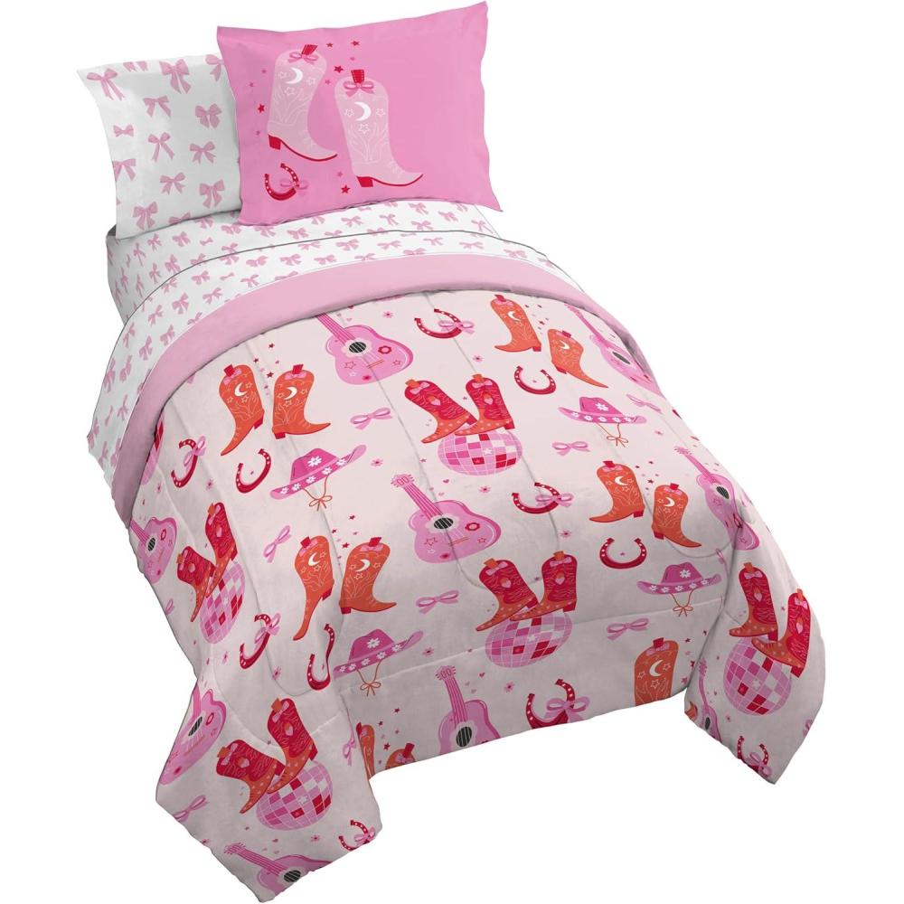 imageJay Franco Kids Comforter Set Includes Sheets and Pillow Covers Soft and Cozy Bed Set for Stylish Room Decor Pink Bluey 7 Piece Queen Size BeddingPink Cowgirl