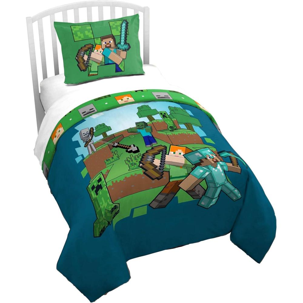 imageJay Franco Kids Duvet Cover Set 3 Piece Super Soft Bedding with Sham Pillowcase Cover ONLY Comforter Not Included Multi Bluey QueenBlue Minecraft
