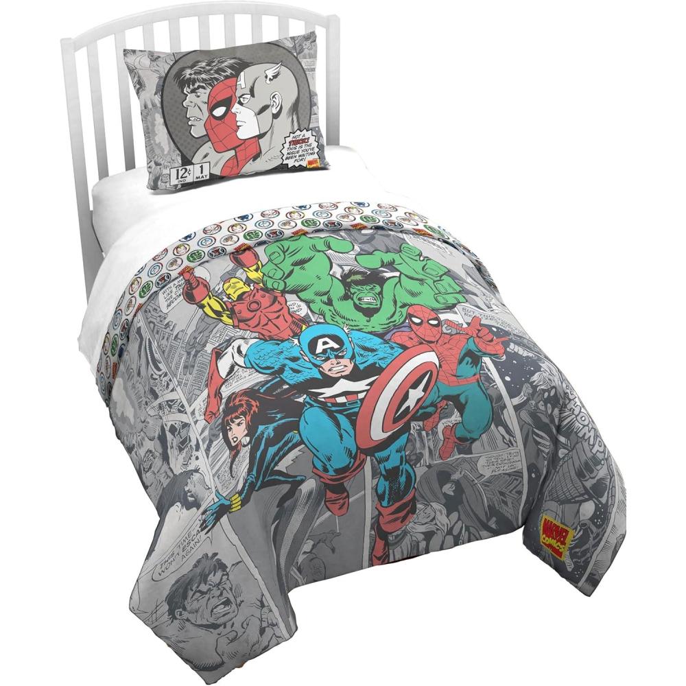imageJay Franco Kids Duvet Cover Set 3 Piece Super Soft Bedding with Sham Pillowcase Cover ONLY Comforter Not Included Multi Bluey QueenGrey Marvel Comics