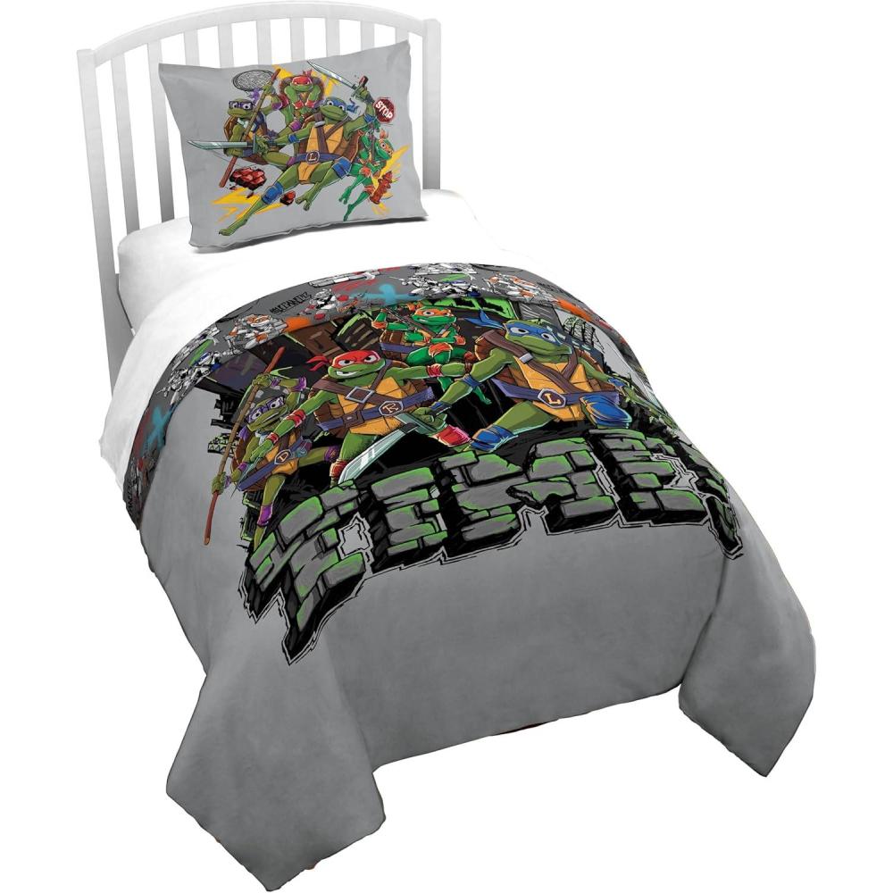 imageJay Franco Kids Duvet Cover Set 3 Piece Super Soft Bedding with Sham Pillowcase Cover ONLY Comforter Not Included Multi Bluey QueenGrey Teenage Mutant Ninja Turtles
