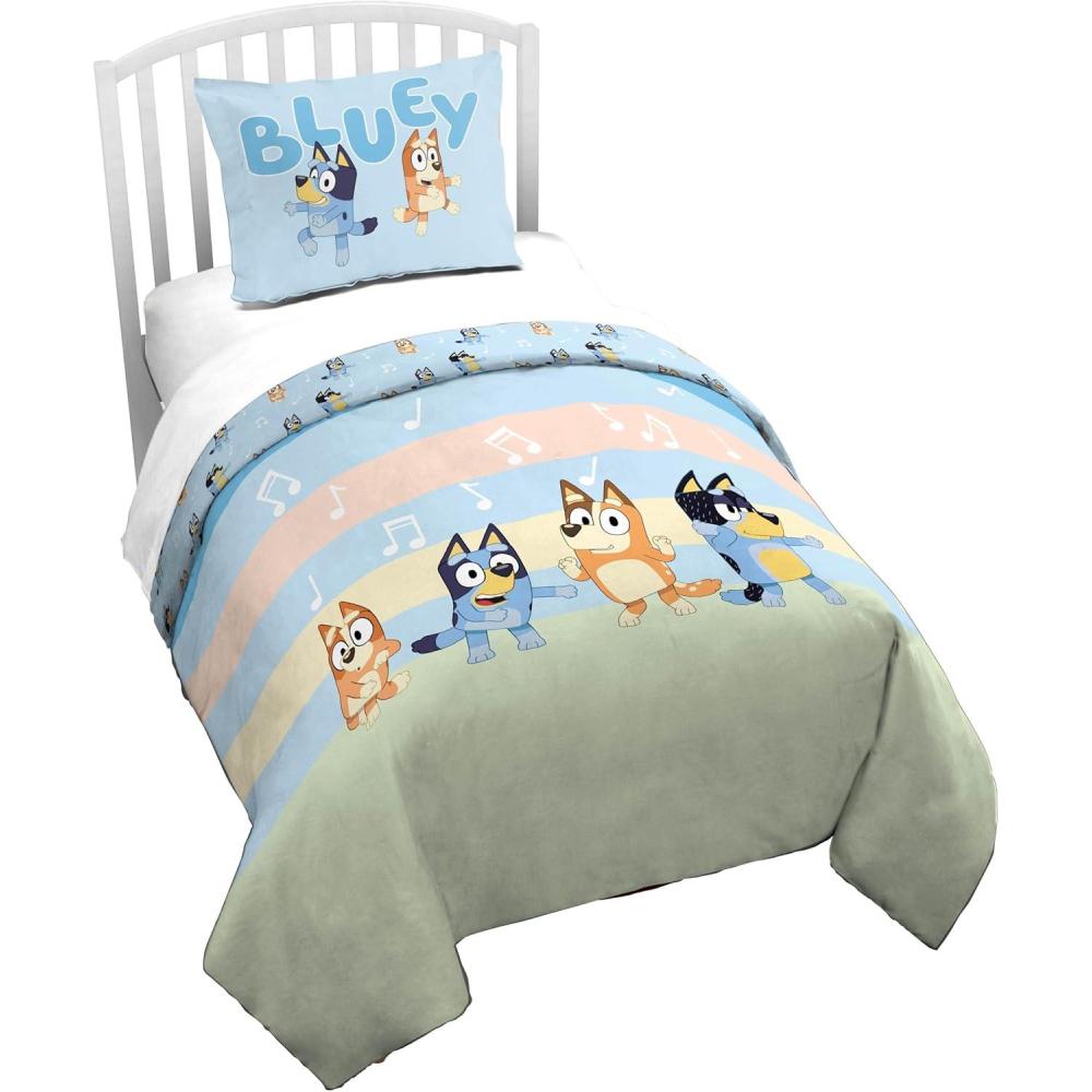 imageJay Franco Kids Duvet Cover Set 3 Piece Super Soft Bedding with Sham Pillowcase Cover ONLY Comforter Not Included Multi Bluey QueenMulti Bluey