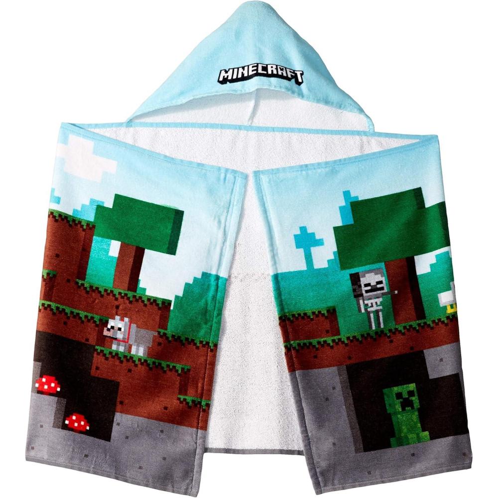 imageJay Franco Kids Hooded Towel 22quot x 51quot Super Soft Bath Wrap with 3D Hood Beach Pool ampamp Travel Official Licensed Product Blue BlueyBlue Minecraft