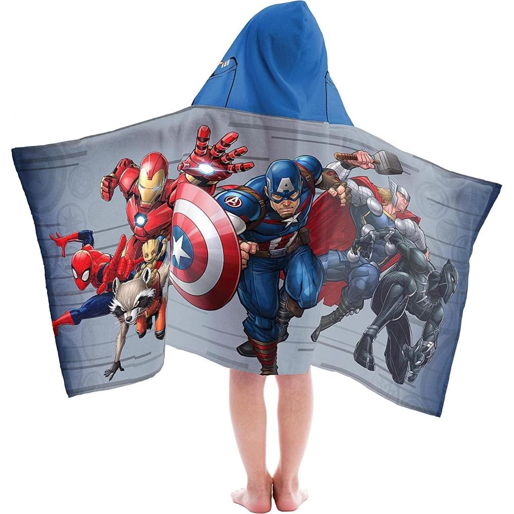 imageJay Franco Kids Hooded Towel 22quot x 51quot Super Soft Bath Wrap with 3D Hood Beach Pool ampamp Travel Official Licensed Product Blue BlueyGray Avengers