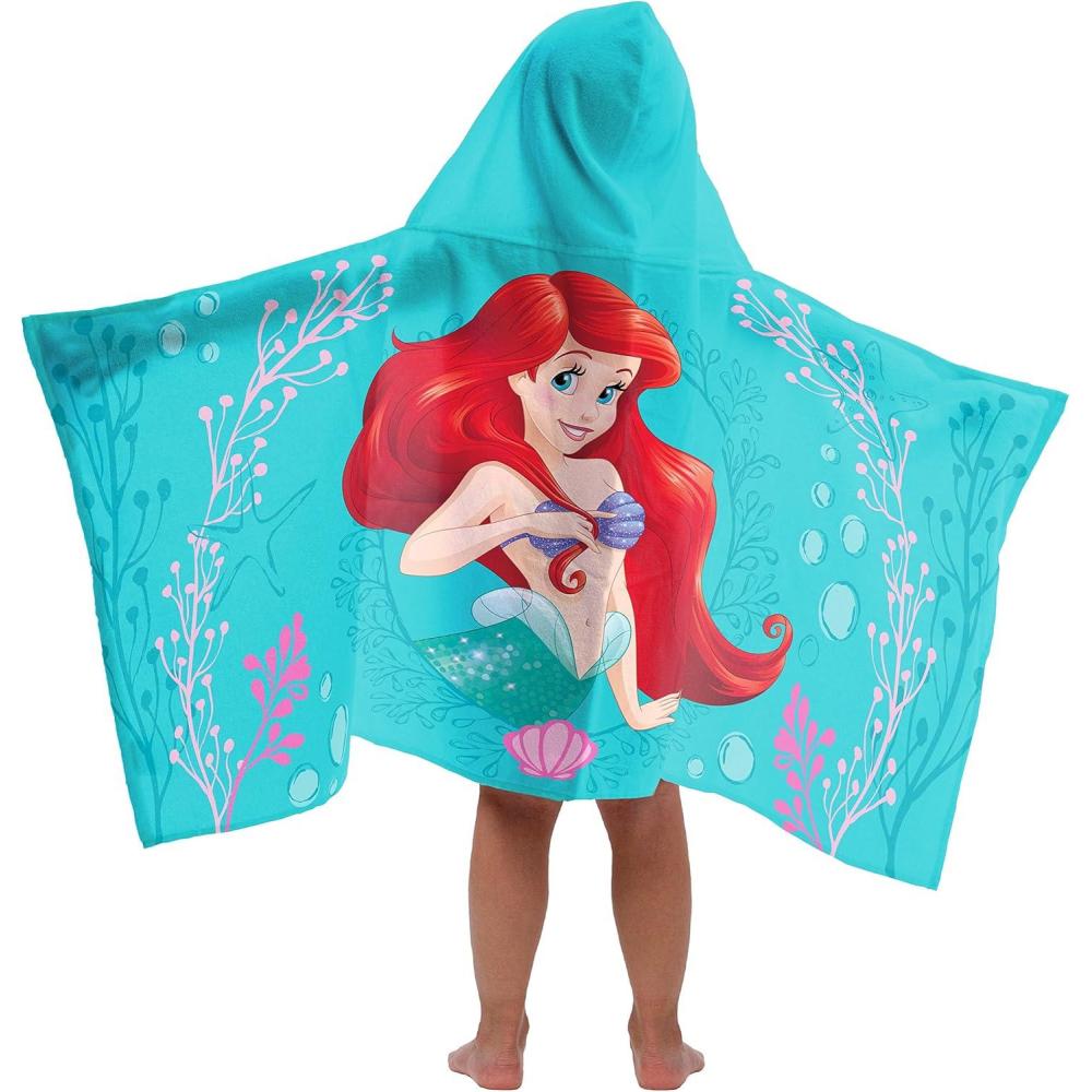 imageJay Franco Kids Hooded Towel 22quot x 51quot Super Soft Bath Wrap with 3D Hood Beach Pool ampamp Travel Official Licensed Product Blue BlueyTeal Little Mermaid