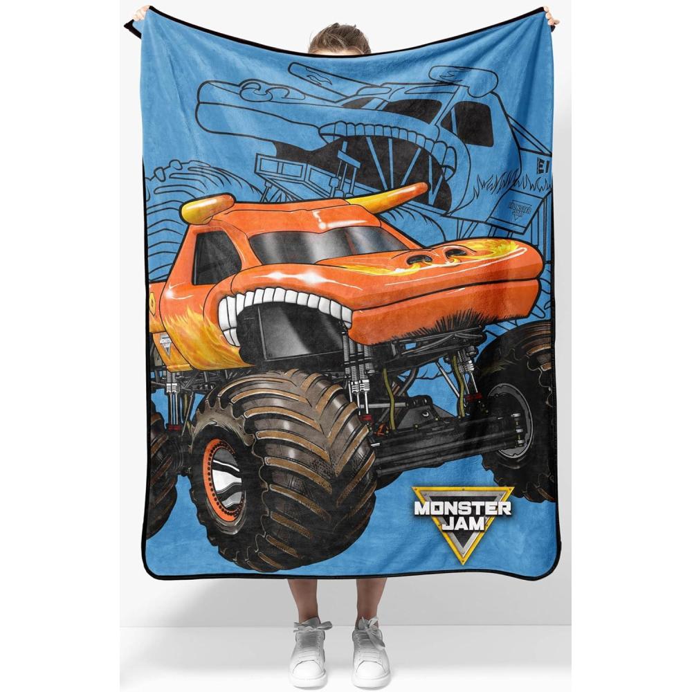 imageJay Franco Kids Plush Throw Blanket Soft ampamp Comfy Throw for Couch or Bed Cozy Home Dcor for Living Room ampamp Bedroom Multi Bluey 46x60 Throw BlanketBlue Monster Jam